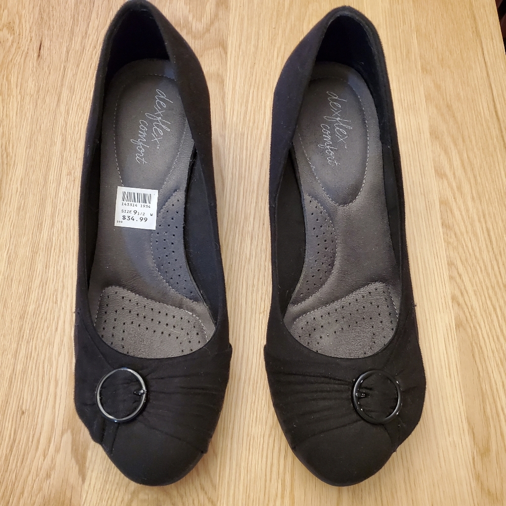 Black Eleanor 9.5W 9.5 Wide Dexflex Wedge Shoes